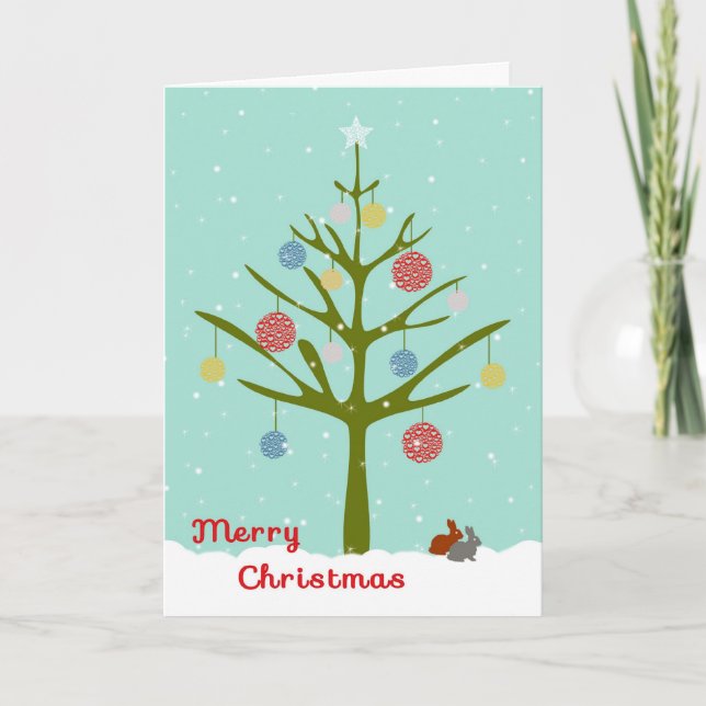 Cartão de Natal para Colaborador com Árvore e Orna (Frente)