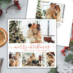 Cartão de Natal para Colagem de Fotos do Elegant S<br><div class="desc">Cartão de Férias de Natal Feliz para Colagem de Fotos Minimalista de Caligrafia Elegante. Este modelo de quatro (4) fotos de cartazes festivos, minimalistas, caprichosos apresenta uma bonito colagem fotográfica e diz "Feliz Natal" em um leve terracota de salmão vermelho sobre fundo branco. O texto de saudação de "Feliz Natal"...</div>