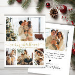 Cartão de Natal para Colagem de Fotos do Script Do<br><div class="desc">Cartão de Férias de Natal Merry Dourado Elegante Elegante Calliografia 4 Colagem de Fotos Mínima de Orçamento. Este modelo de cartão festivo, simples, de quatro (4) fotos apresenta uma bonito colagem fotográfica e diz "Feliz Natal"! O texto de saudação de "Feliz Natal" é escrito em um belo tipo de letra...</div>