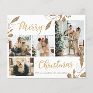Cartão de Natal para Colagem de Fotos Dourada e B