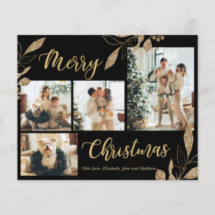 Cartão de Natal para Colagem de Fotos Dourada e Pr