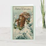 Cartão de Natal para Fröhliche Weihnachten<br><div class="desc">Vintage / Retro Cartão de Vestígio Alemão.  Velho Papai Noel,  Weihnachtsmann,  descendo a montanha em seu trenó!  Fröhliche Weihnachten!  Feliz Natal!</div>