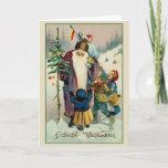 Cartão de Natal para Fröhliche Weihnachten<br><div class="desc">Vitoriano / Vintage cartão de saudação de Natal alemão.  Papai Noel,  Weihnachtsmann,  na neve com crianças felizes! Fröhliche Weihnachten!  Feliz Natal!</div>