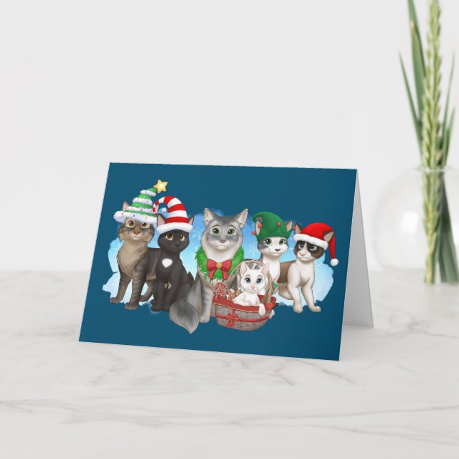 Cartão de Natal para gatos e tripulantes 5" x 7" (Frente)