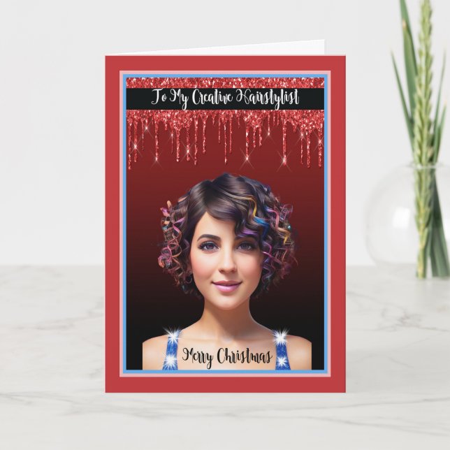 Cartão de Natal para Hairstylist com Mulher Bonito (Frente)