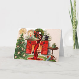 Cartão de Natal para lareiras e mulheres sexy