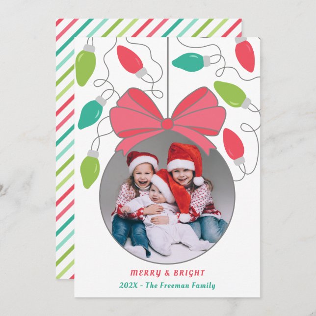 Cartão de Natal para Luzes Coloridas Modernas (Frente/Verso)