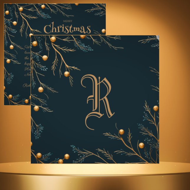 Cartão de Natal para Monograma da Família Verde El (Criador carregado)