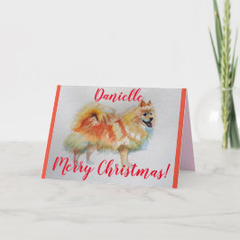 Cartão de Natal para o Spitz Dog Watercolor alemão