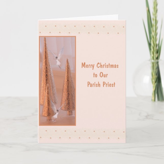 Cartão de Natal para Padre com Anjos e Árvores Dou (Frente)
