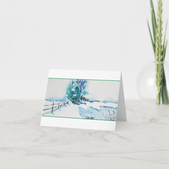 Cartão de Natal para Paisagem com Neve Aquarela (Frente)