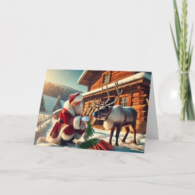 Cartão de Natal para papais noeis que alimentam re (Frente)