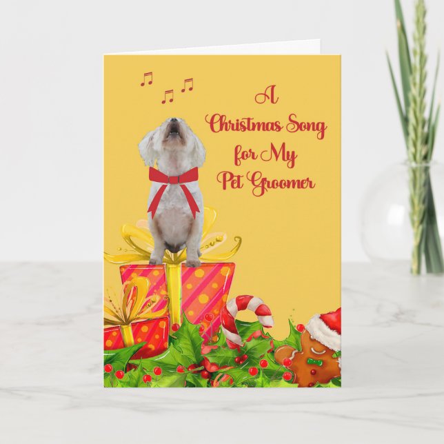 Cartão de Natal para Pet Groomer com Cão Branco (Frente)