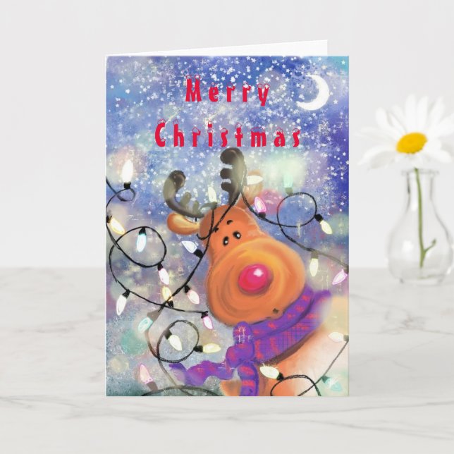 Cartão de Natal para Reindeers Feliz (Planta pequena)