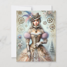 Cartão de Natal Pastel Steampunk Lady Antiguidade