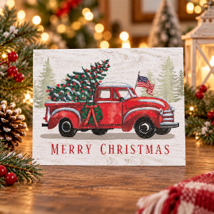 Cartão de Natal Patriótico de Caminhão Vermelho An