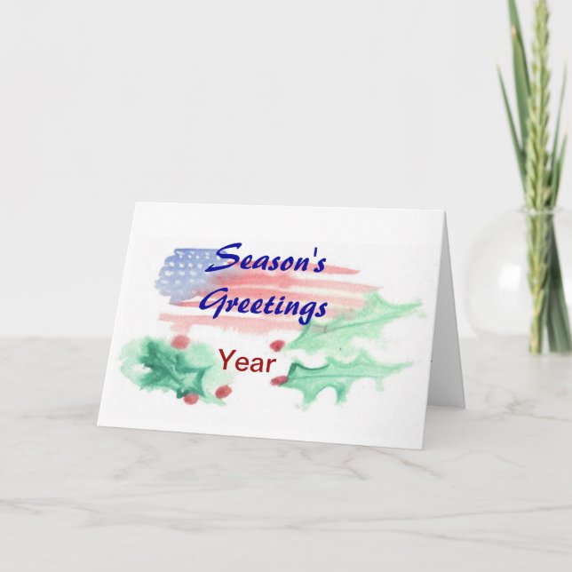 Cartão de Natal Patriótico de Watercolor - Ver. 11 (Frente)