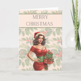 Cartão de Natal Pega Brunette com presentes