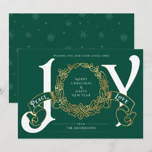 Cartão de Natal Personalizado de Amor Dourado Verd