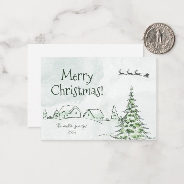 Cartão de Natal Personalizado de Feliz Natal Verde (Frente/Verso In Situ)