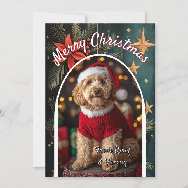 Cartão de Natal Personalizado do Cão Goldendoodle (Frente)