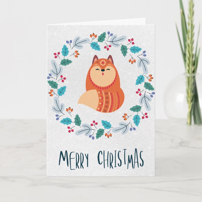 Cartão de Natal Personalizado do Fox Rústico Dobra (Frente)