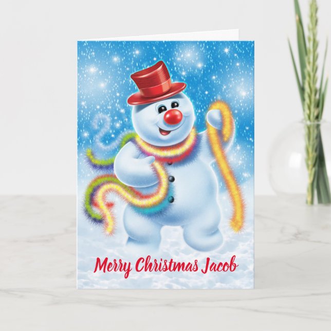 Cartão de Natal personalizado do Jolly Snowman (Frente)