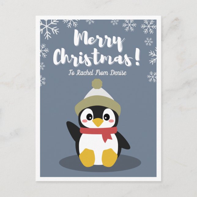 Cartão de Natal Personalizado do Pinguim de Desenh (Frente)
