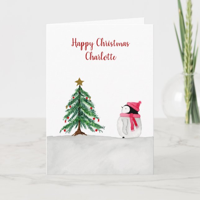 Cartão de Natal Personalizado do Pinguim Peggy (Frente)