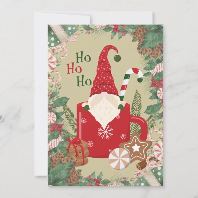 Cartão de Natal Personalizado Gnome Santa Flat (Frente)