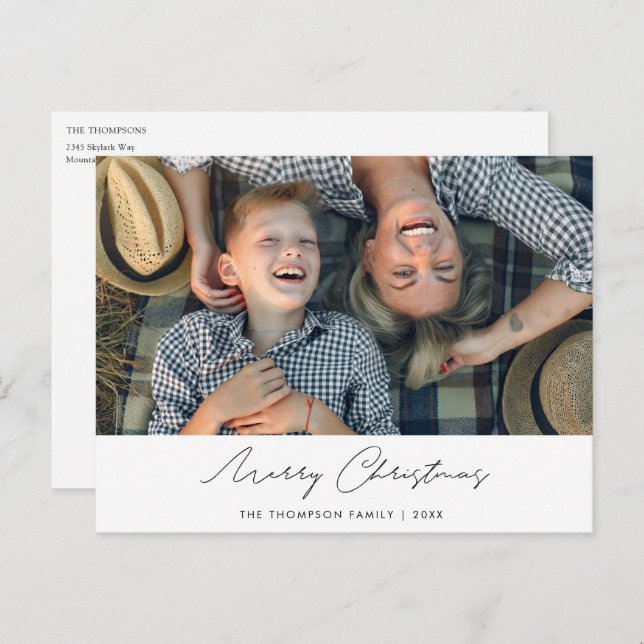 Cartão de Natal Personalizado Moderno Simples com  (Frente/Verso)