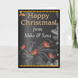 Cartão de Natal Personalizado Preto, Dourado e Pra