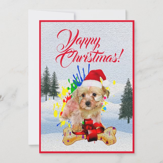 Cartão de Natal Personalizável de Cachorro Morkie  (Frente)