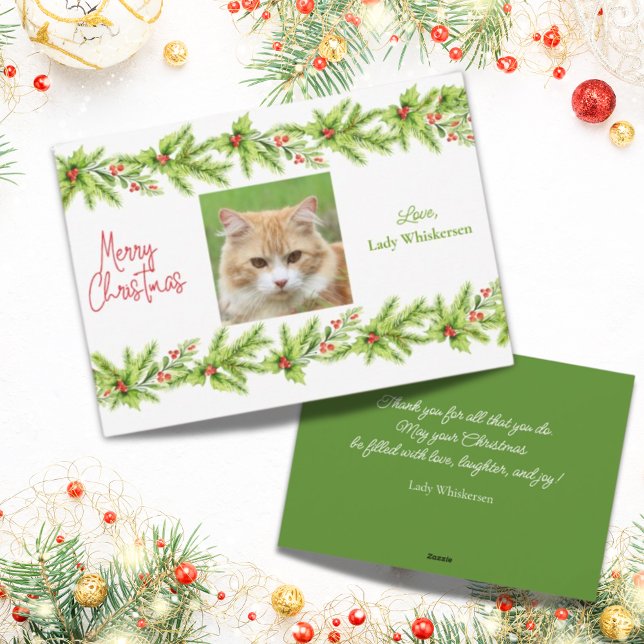 Cartão de Natal Pet de Feriado de Modelo de Foto C (Adorable Cat Christmas customizable photo card. Perfect for loved ones or your favorite pet sitter.)