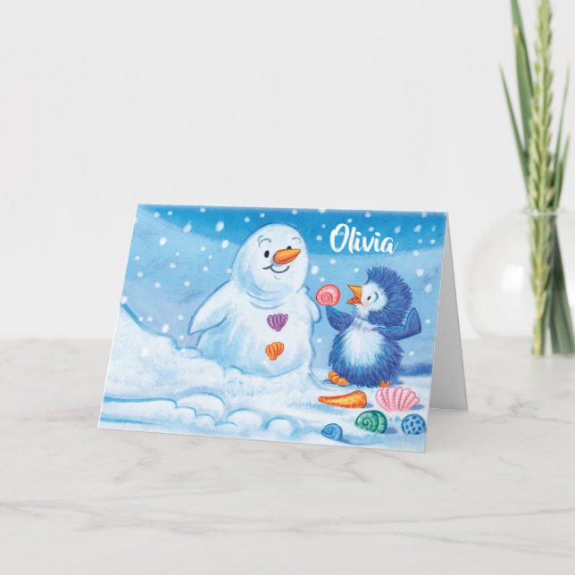 Cartão de Natal Pinguin e Snowman (Frente)