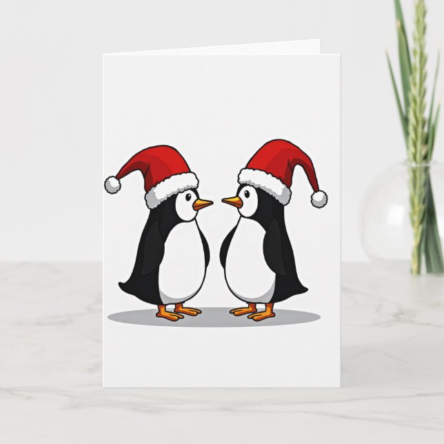 Cartão de Natal Pinguins Alegre (Frente)