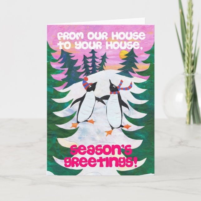 Cartão de Natal - Pinguins de Patinação (Frente)