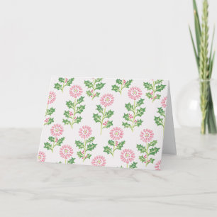 Cartão de Natal Pink Daisy e Holly Botanica Branco