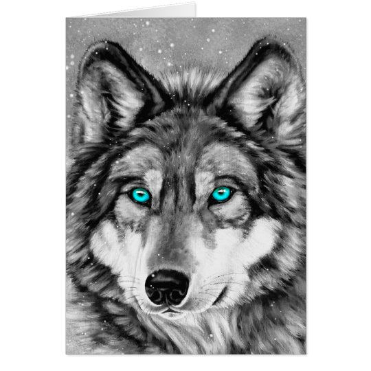 Cartão de Natal pintado do Grayscale do lobo