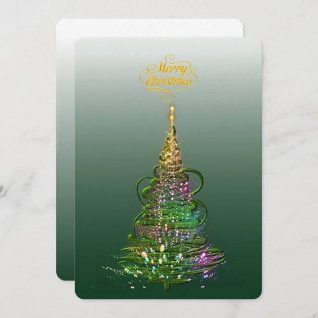 Cartão de Natal plano Árvore de Natal Luminosa Ver (Frente/Verso)