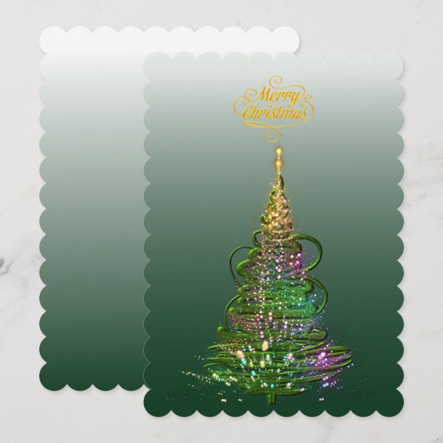 Cartão de Natal plano Árvore de Natal Luminosa Ver (Frente/Verso)