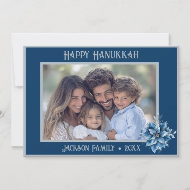 Cartão de Natal Plano com Foto de Poinsettia Azul (Frente)