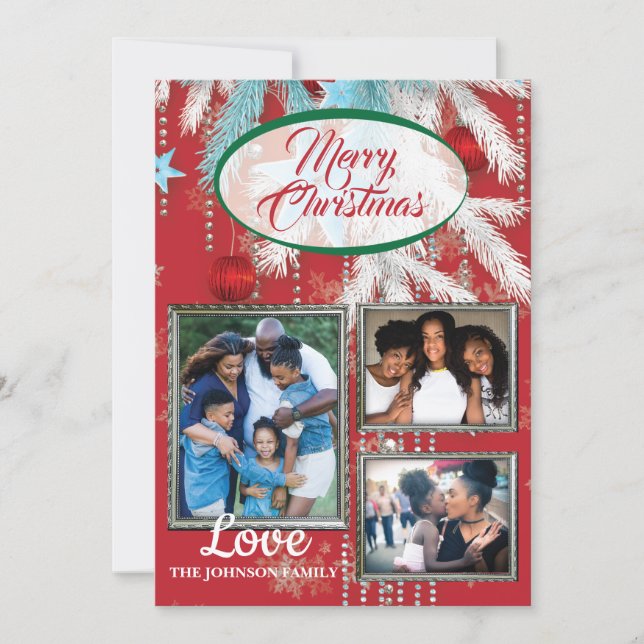 Cartão de Natal Plano Com Fotos (Frente)