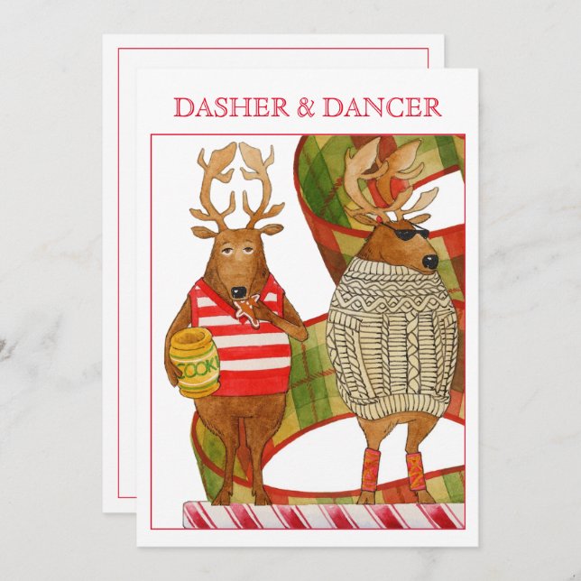Cartão de Natal Plano DASHER DANCER 5x7 (Frente/Verso)