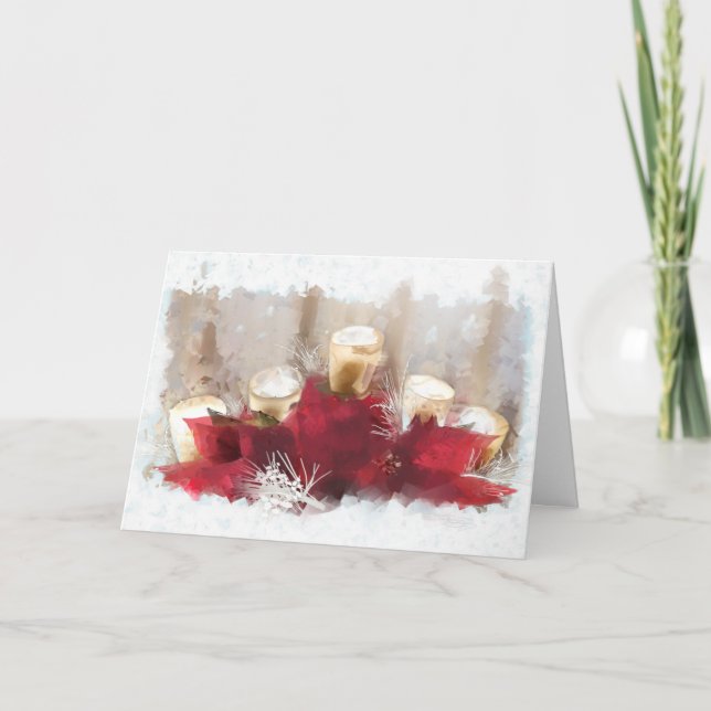 Cartão de Natal Poinsettias e Velas (Frente)