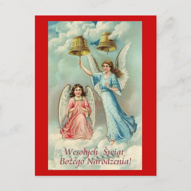 CARTÃO DE NATAL POLONÊS COM ANJOS NAS NUVENS (Frente)