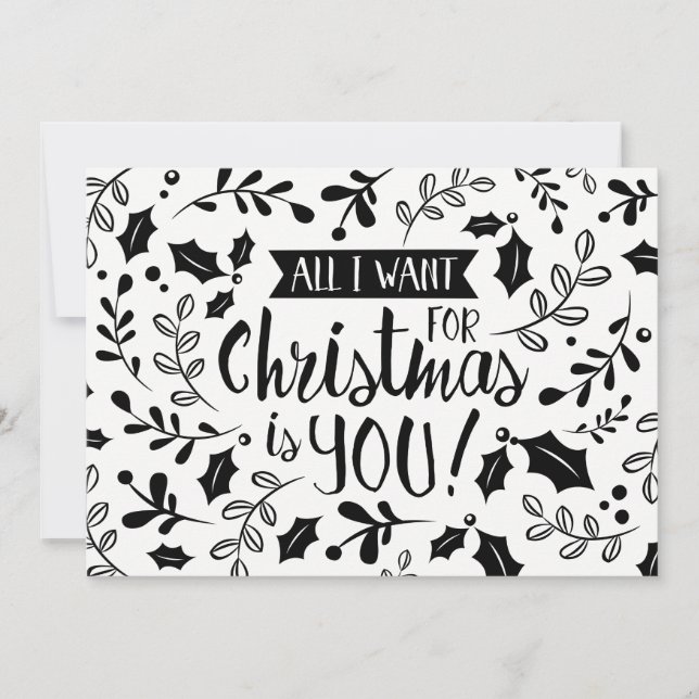 Cartão de Natal Preto E Branco Tudo O Que Quero Sã (Frente)