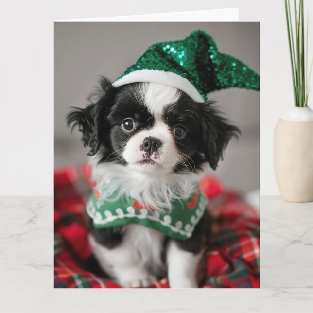 Cartão de Natal Puppy para Elf Chin (Frente)