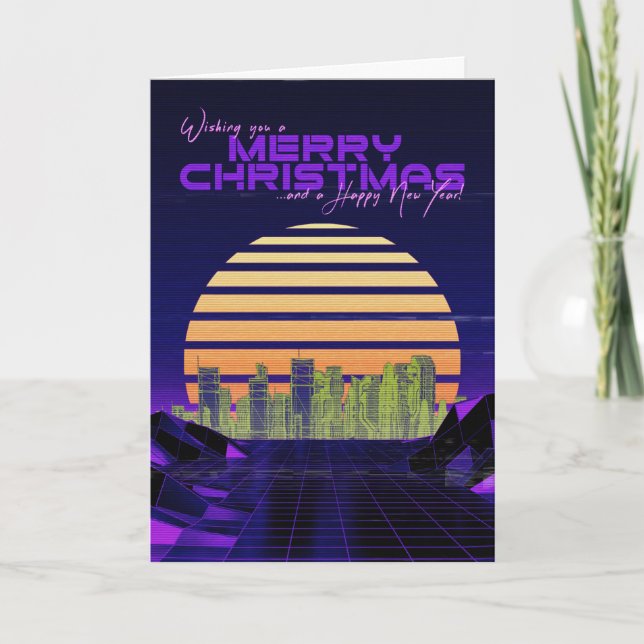 Cartão de Natal Purple Synthwave (Frente)