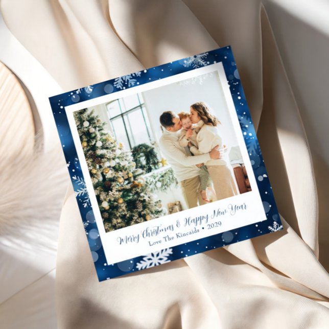 Cartão de Natal Quadrado com Floco de Neve Azul El (Criador carregado)